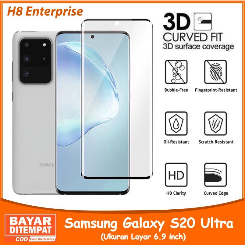 Tempered Glass Full List Black 3D Curved Samsung Galaxy S20 Ultra Anti Gores Kaca Full Cover Premium Quality