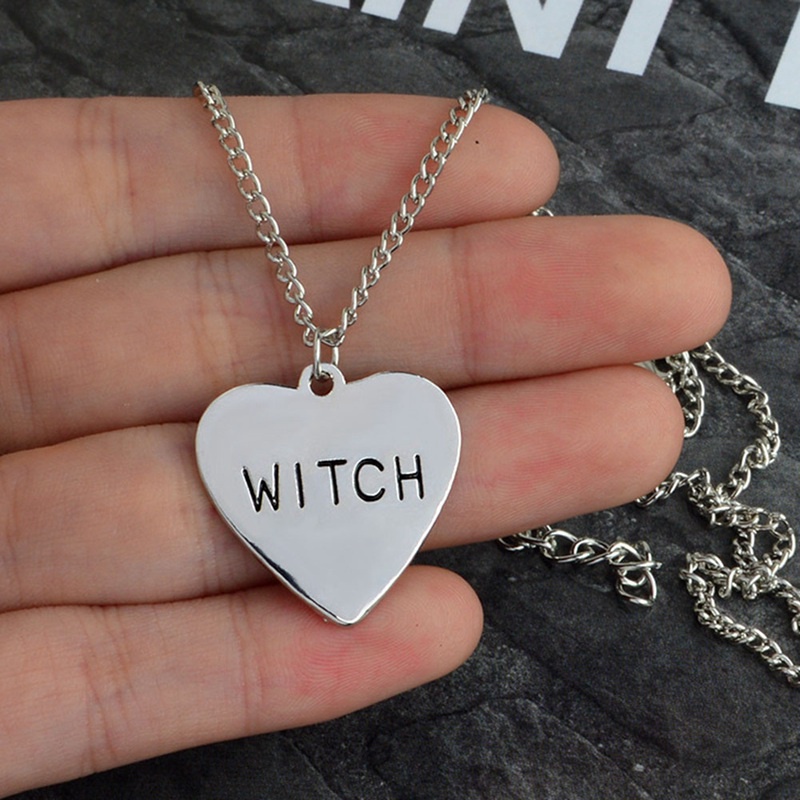 Vintage Witch Heart Pendant Necklace Gothic Choker Chain Necklace Popular Chic