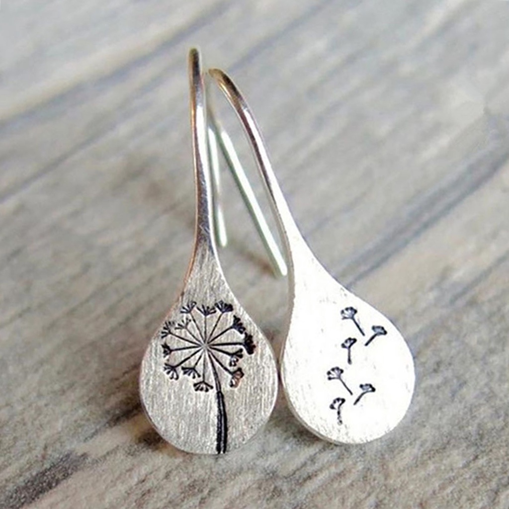 Hu Hu Hu Hu Hu Alat Bantu Pasang Kacamata♡ Anting Kait Gantung Wanita Desain Ukiran Bunga Dandelion Gaya Retrosimple Untuk Hadiah