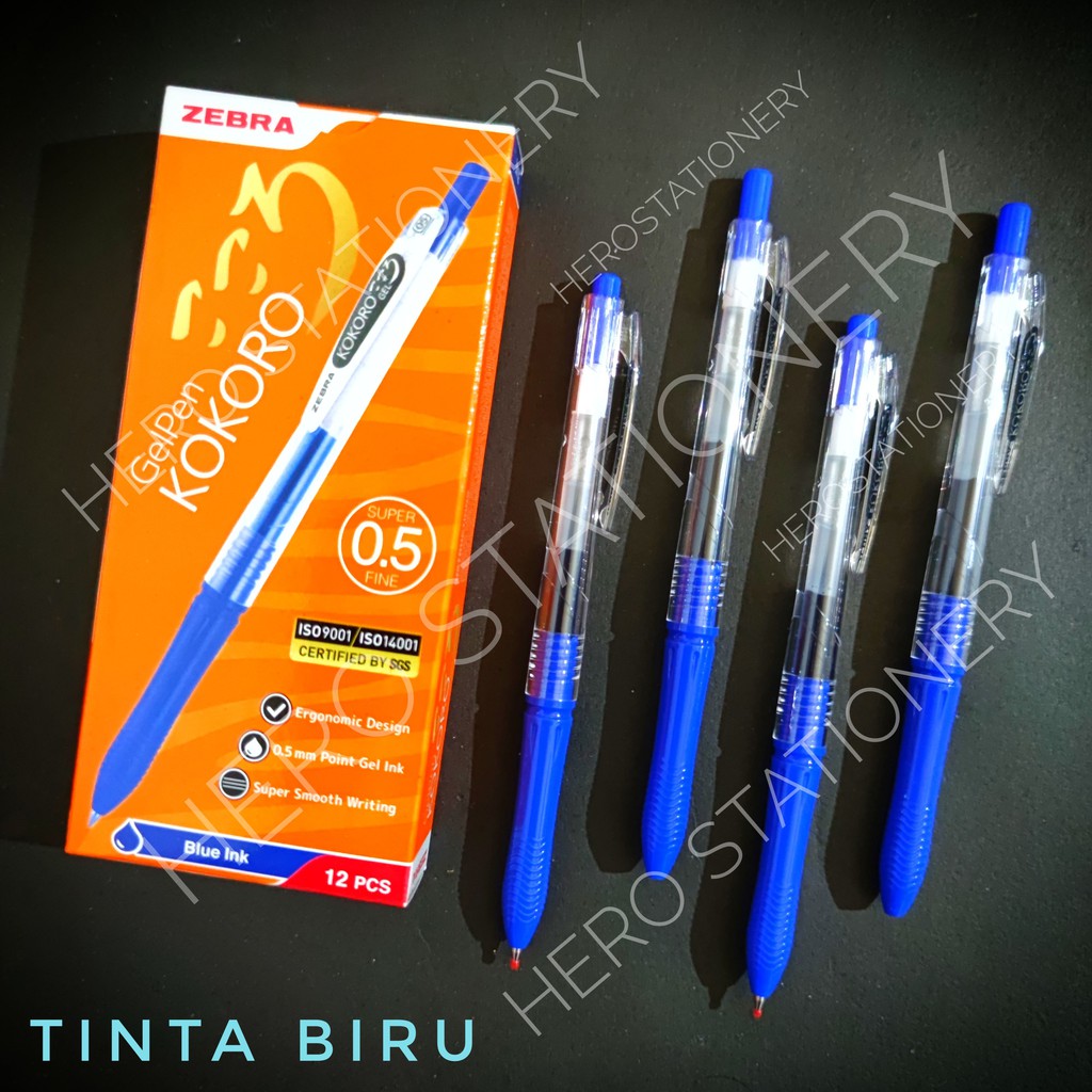 

Pen gel zebra kokoro 0.5 mm tinta biru . 12 unit