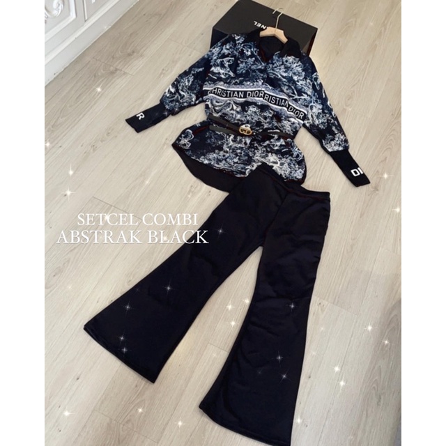 SETCEL DIO ( kemeja + kulot )-COMBI ABS HITAM