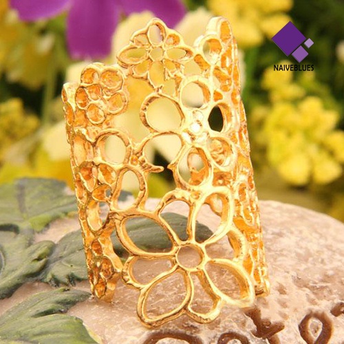 Naiveblue Cincin Terbuka Adjustable Motif Bunga Aksen Hollow Untuk Perhiasan Wanita / Pesta / Prom