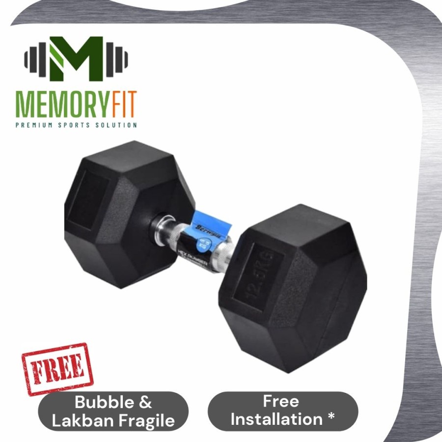 BERWYN 12.5 KG HEXAGONAL RUBBERISED DUMBBELL /DUMBELL (LAPISAN KARET)