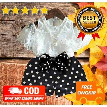 Rmshop - baju echa fashion korea lucu set 1 3 4 5 tahun import murah setelan anak perempuan cewek-celana polkadot