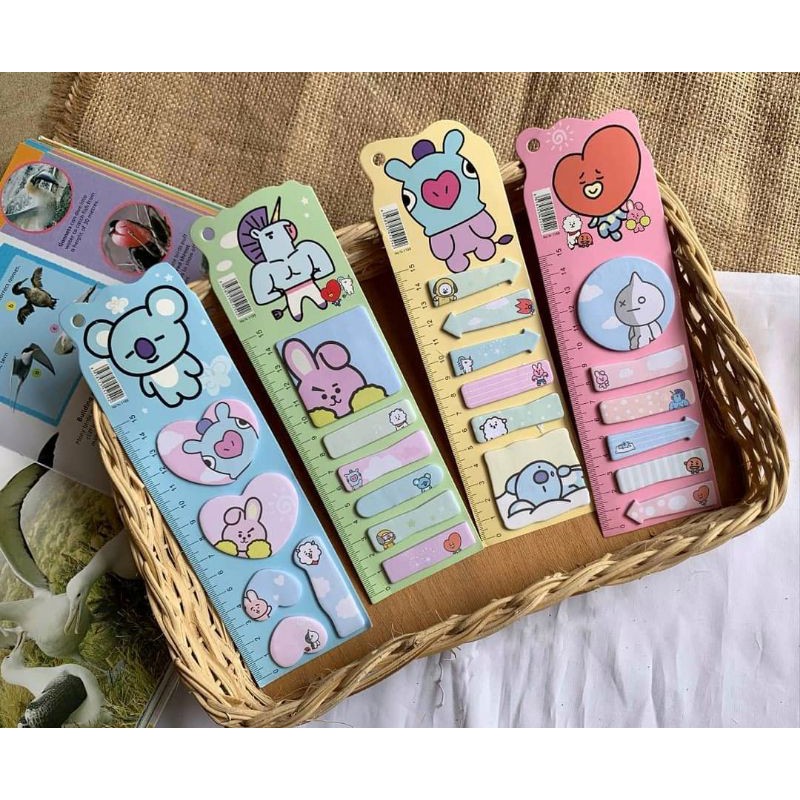 

[BISA COD] Full set sticky note BT21 dengan penggaris