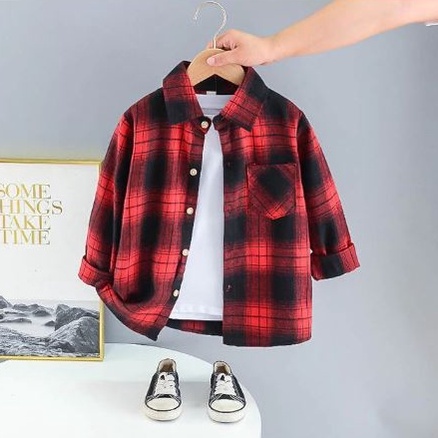 Kemeja Flanel Kotak kotak Anak Motherkids Baju Kemeja Flanel Anak Perempuan tanggung Umur 8-12 Tahun