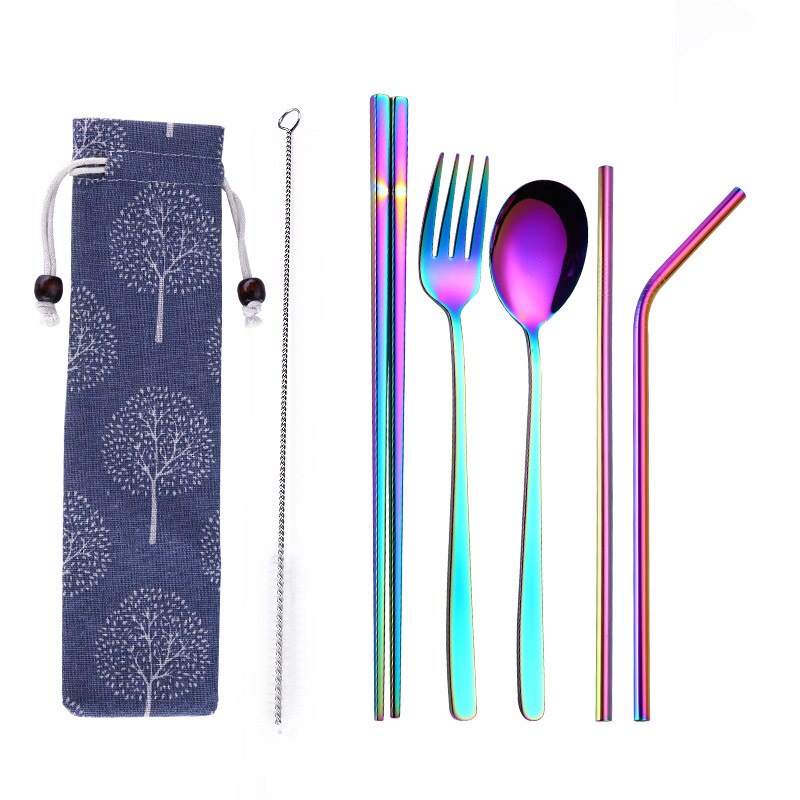 Cutlery Set Peralatan Makan Sendok Garpu Bag Kain Biru 6PCS