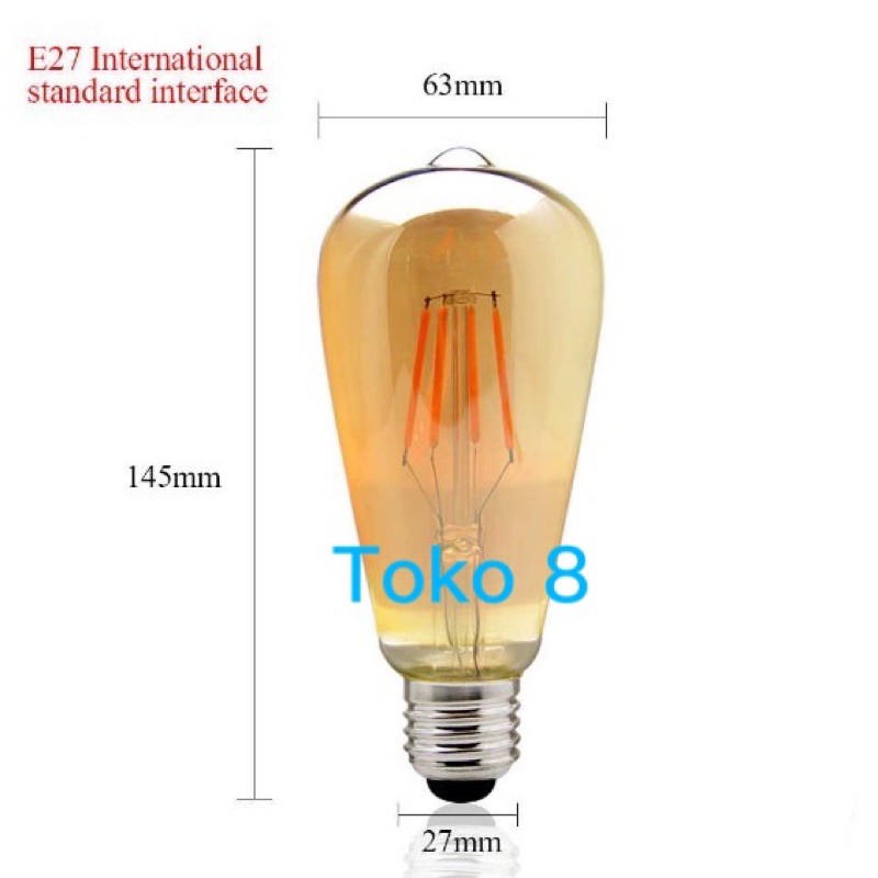 LAMPU LED FILAMEN 4 WATT EDISON 4W / FILAMENT LED 4W BULB 4WATT E27 ST64