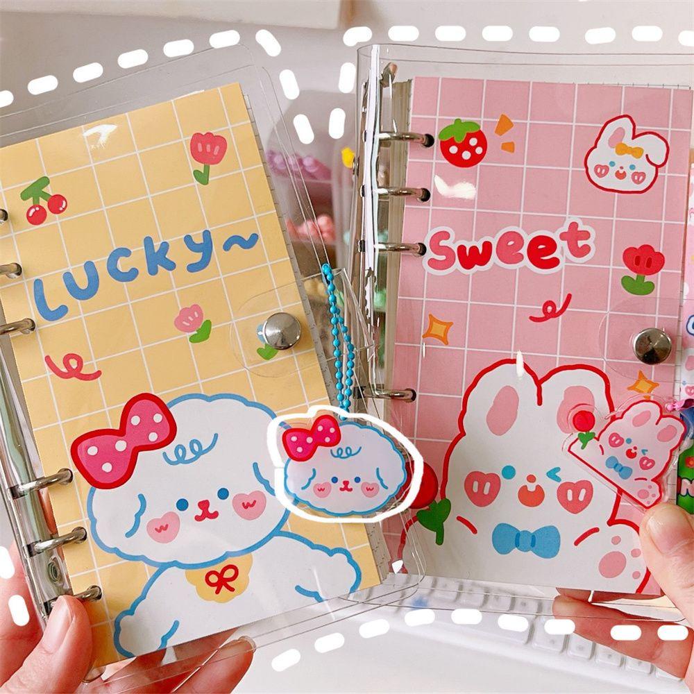 [Elegan] Binder Notebook Kawaii Perlengkapan Sekolah Transparan 6cincin Planner Book Dengan Liontin Spiral Note Book