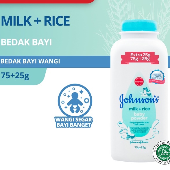 JOHNSON'S Milk + Rice Baby Powder - Bedak Bayi Extra Fill 75+25gr