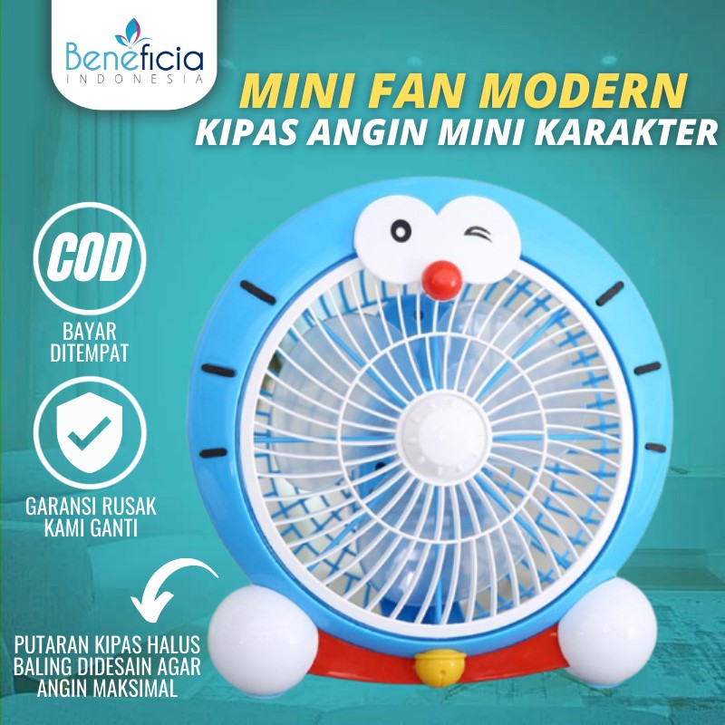 KIPAS ANGIN LISTRIK PORTABEL MINI FAN PORTABLE 8 INCH DUDUK MEJA KARAKTER DORAEMON KECIL MURAH A118