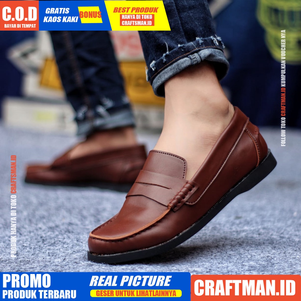 CRAFTS IRISH - Sepatu Formal Pantofel pria Resmi Hitam Kerja Casual Slip On Kulit PU