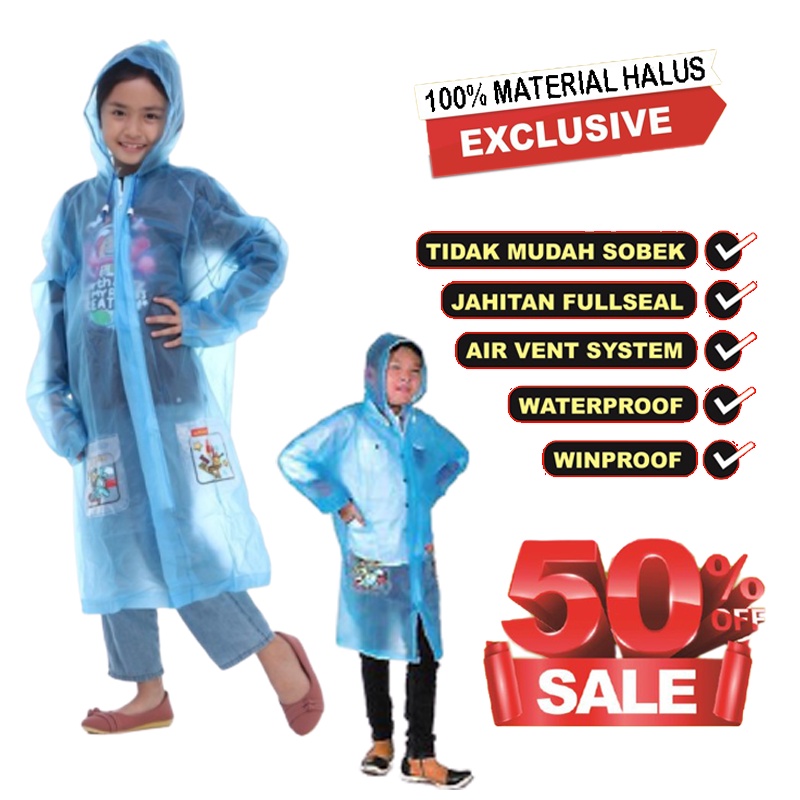 Jas Hujan anak Ponco Kalong Jubah ELMONDO KIDD Transparan warna MURAH BAGUS Raincoat Kids Children / Jas Hujan Terusan / Manter Anak / Mantel Anak Anak / Perlengkapan Berkendara /