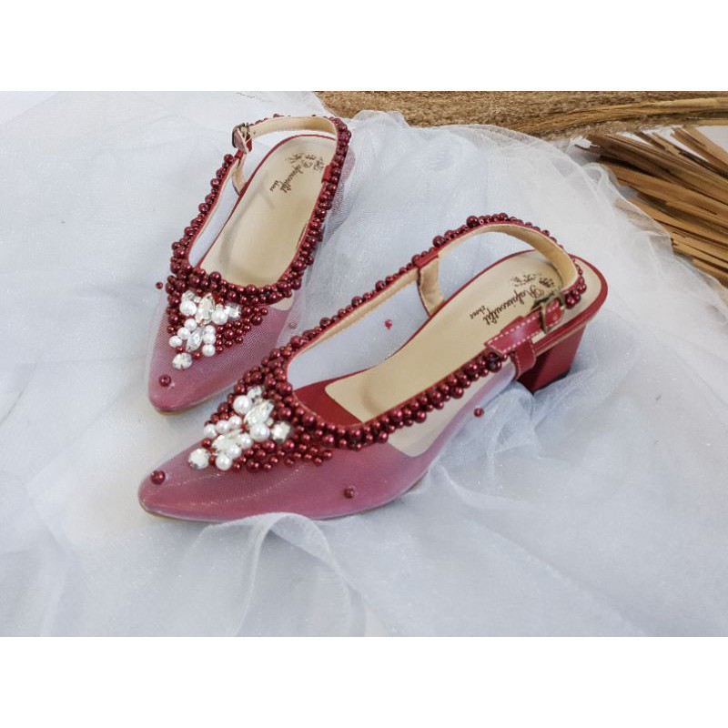 sepatu clarissa maroon cantik sspatu wanita hak tahu sepatu wedding