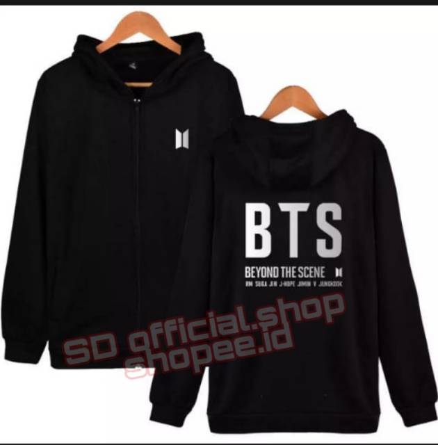 (bayar ditempat)  jaket hoodie resleting BTS BEYOND THE SCENE SILVER