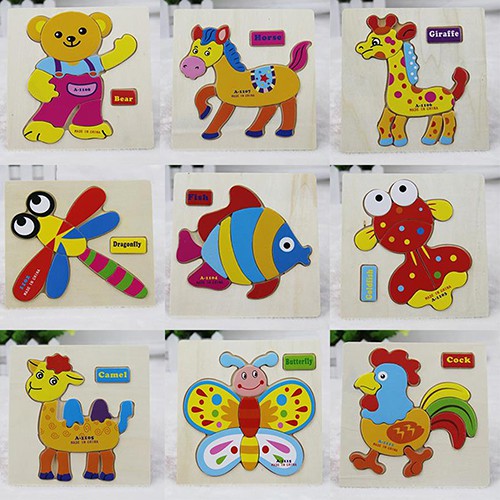 Mainan Anak Puzzle Balok Kayu Motif Hewan Kartun Lucu Untuk