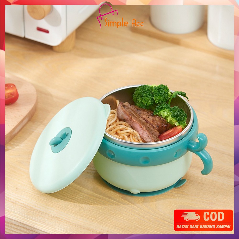 DO-C352 Mangkuk Stainless Karakter Mangkok Cangkir Stainless Steel + Tutup Fresh Bowl Set / Mangkok 