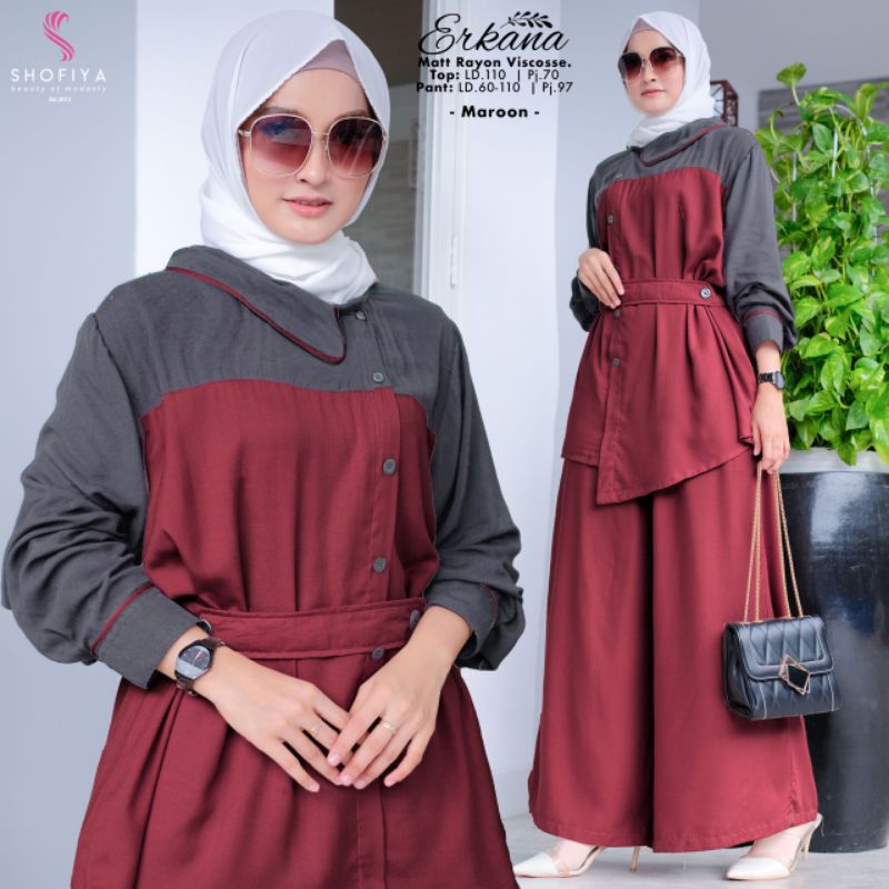 Erkana atasan dan kulot setelan rayon viscose shofiya