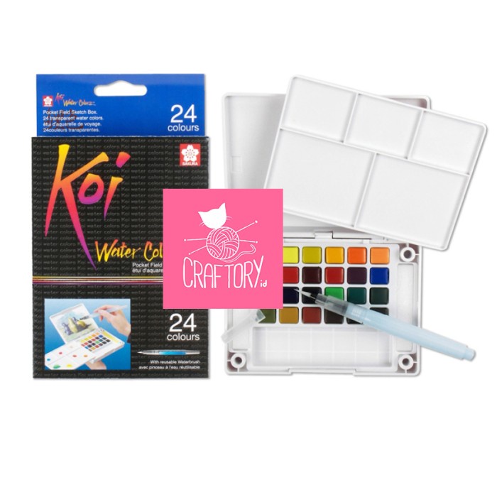

sakura Koi Watercolor 24 Pocket Field Sketch Box Cat Air 24 Warna