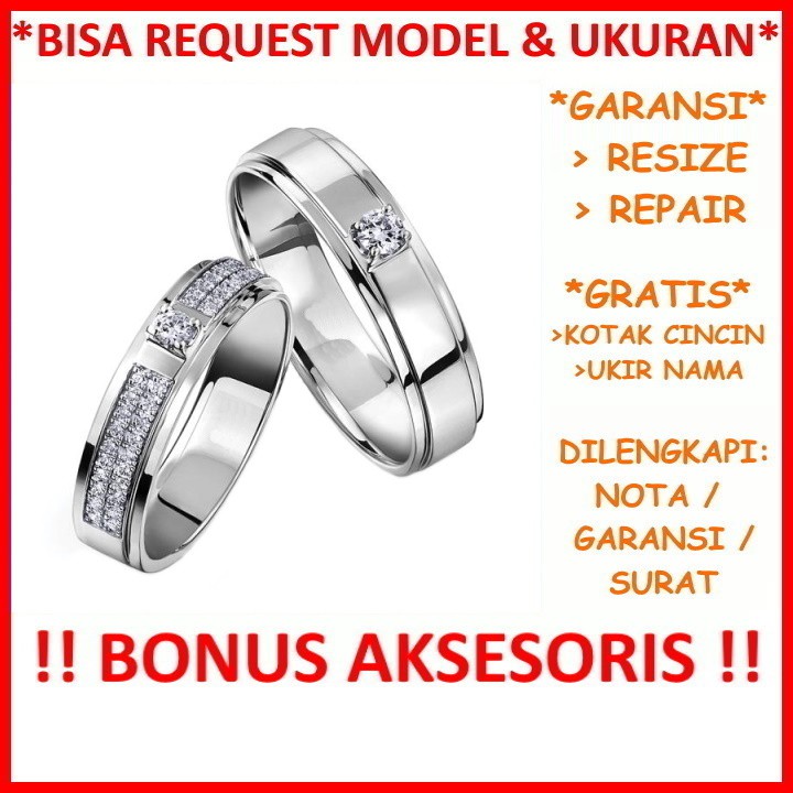 Gratis Ukir Nama Bisa Pesan Model Garansi Silver Asli Cincin Kawin Couple Perak Nikah Tunangan ID487
