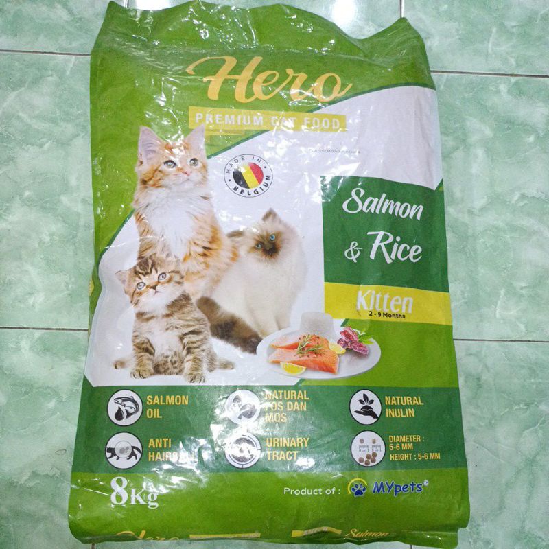 EKSPEDISI Hero premium cat salmon&amp; rice kitten 8kg  / Hero cat/ makanan anak kucing / heroo