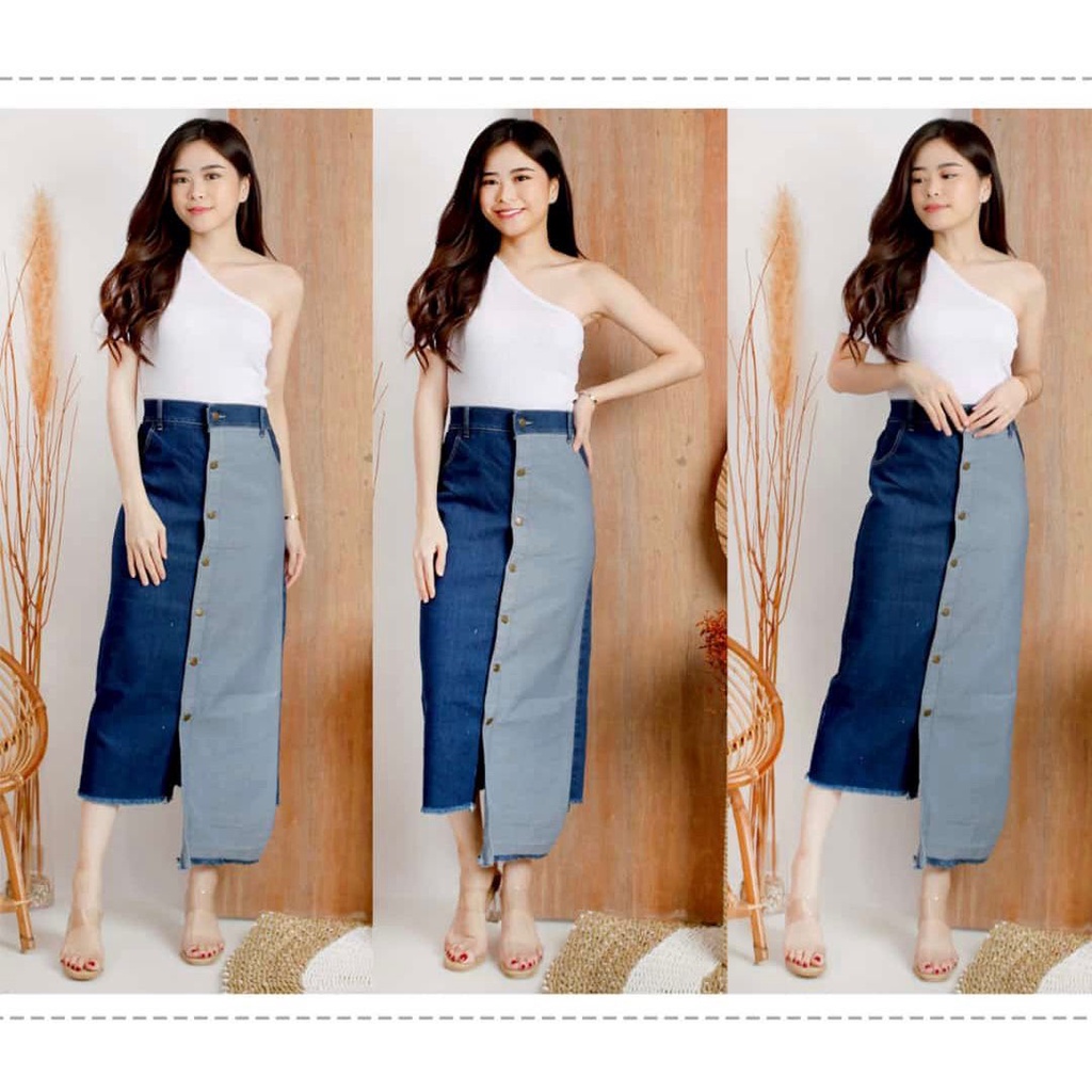 Rok Denim Panjang K8 Two Tone ROXETTE Jumbo