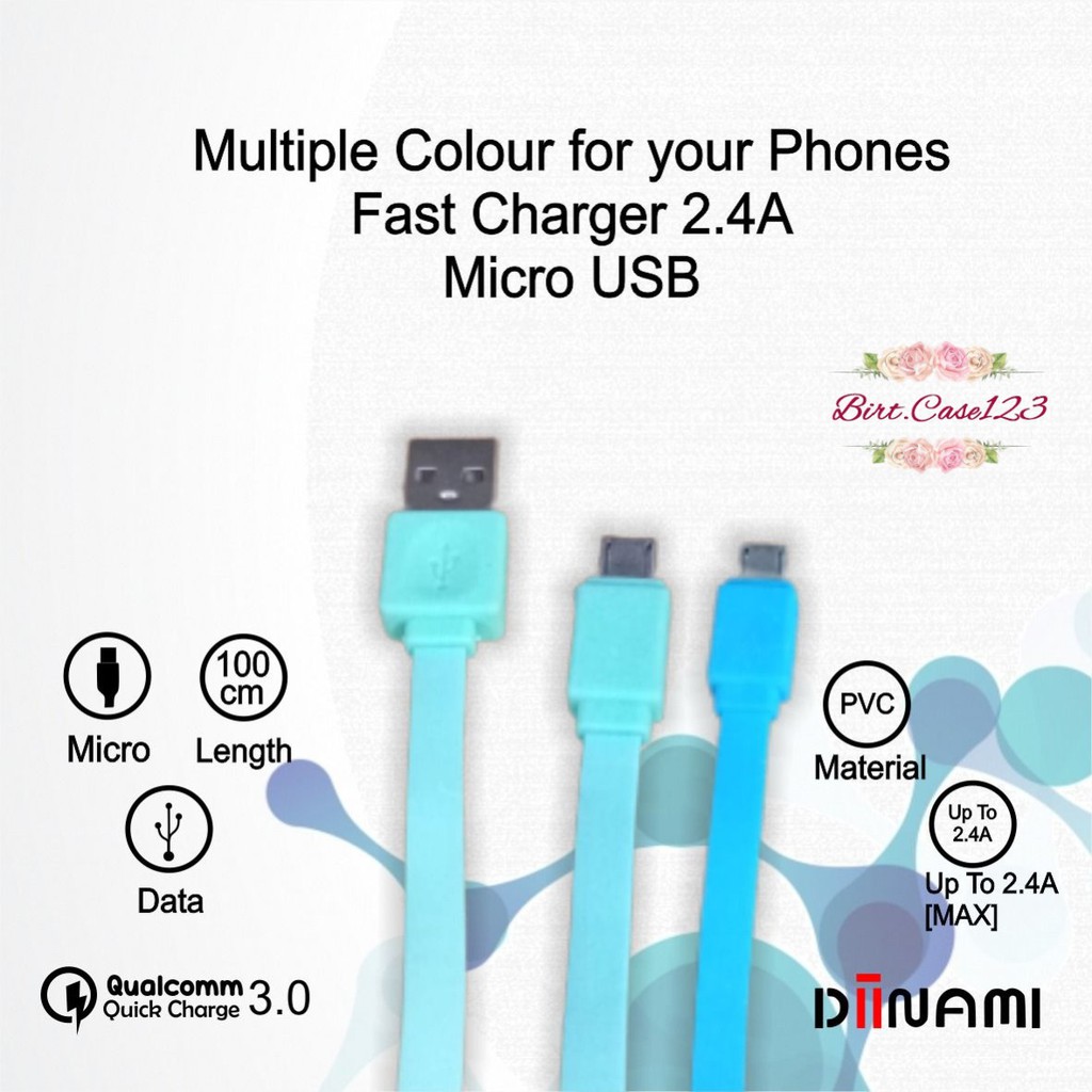 BM027 Kabel data pipih gepeng charger diinami 2.4A Micro iPhone tipe c usb fast charcing BC5954