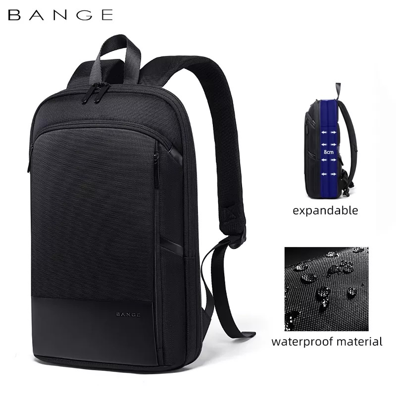 BG77115 Tas Bange Backpack Pria Ransel Laptop15.6 inch Slim Expandable - Hitam slim