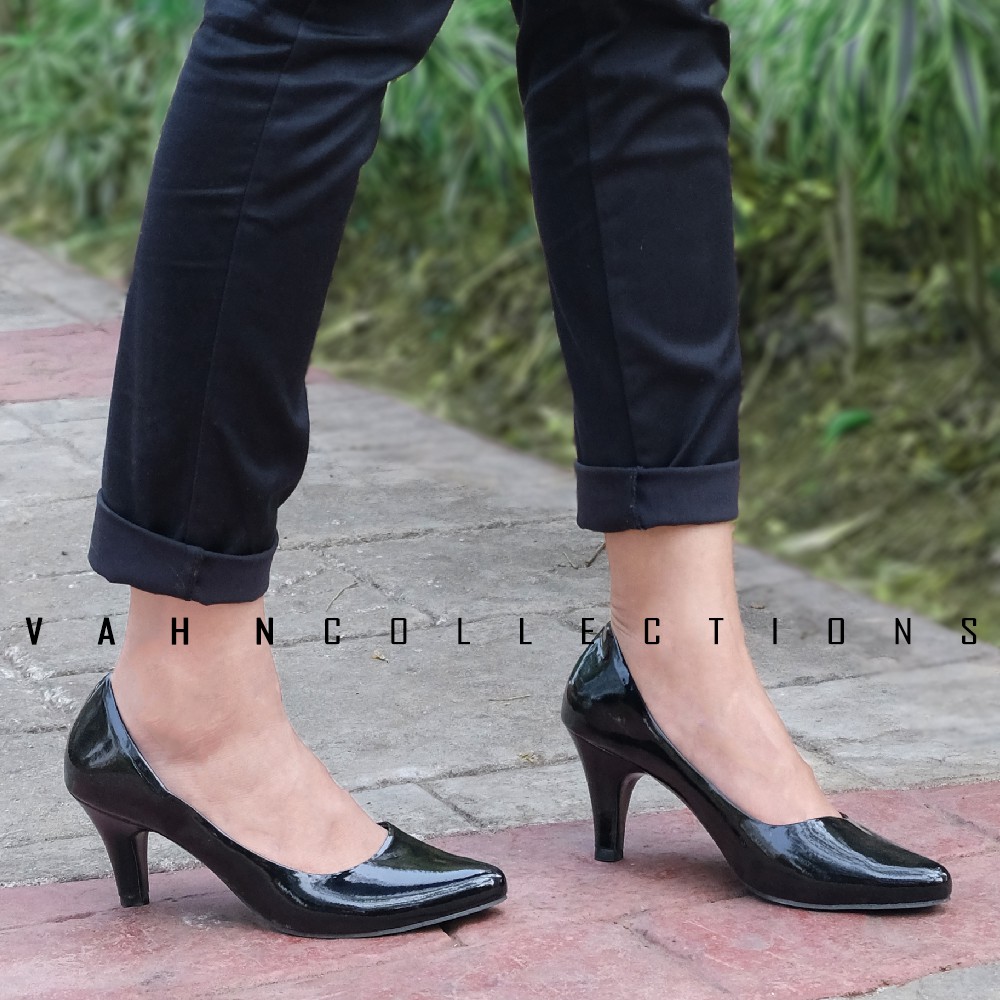 Vahn JASMINE Heels Hak Tinggi Pantofel Pantopel Glossy Sepatu Wanita Polos Cream Maroon Hitam HB04