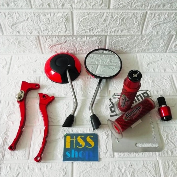 Spion Bulat Tangkai Crome Sedang + Handle Rem Variasi Cnc + Handgrip Carbon + Jalu Stang Cnc - Fino 