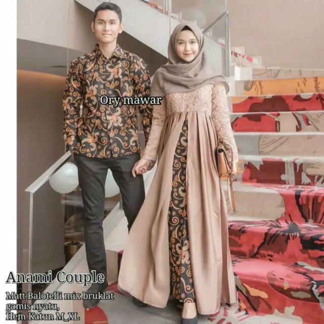 Zola_batik Couple Gamis Brokat Lengan Panjang Anami Couple