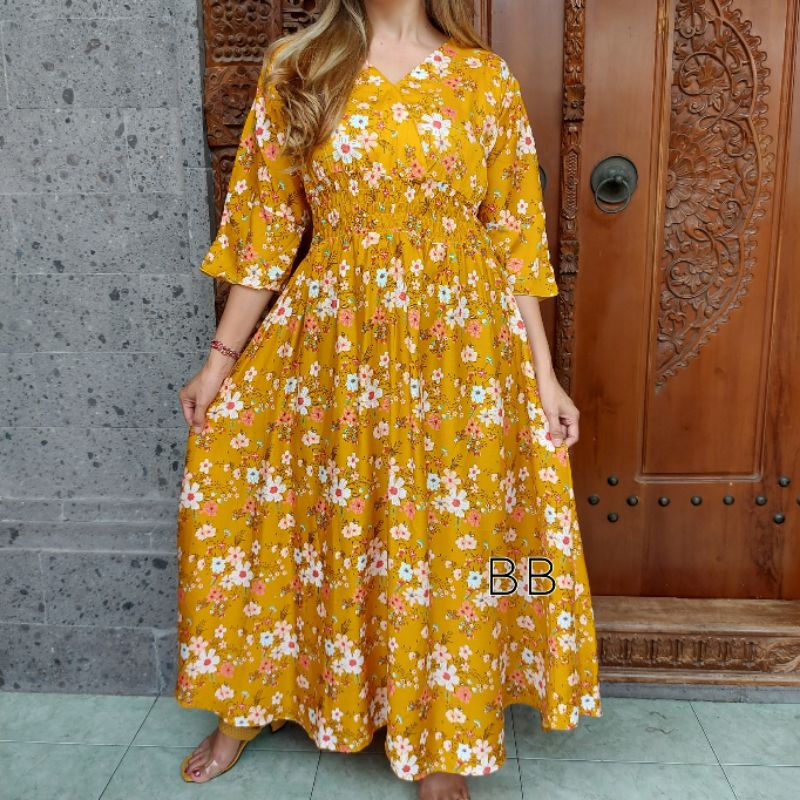 GAMIS BALI / DRES MOZA ( lengan lonceng)-Ayani kuning