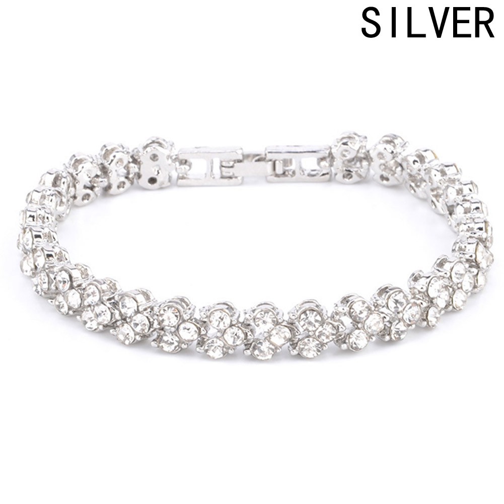 Fancyqube Fashion Gaya Romawi Wanita 925 Perak Berkilau Kristal Gelang Berlian Hadiah
