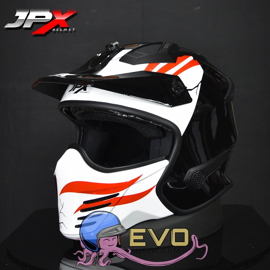 HELM JPX MX726R MOTIF R-03 WOLF SUPERBLACK ORIGINAL JPX MX 726R - ONGKIR TERMURAH 2KG