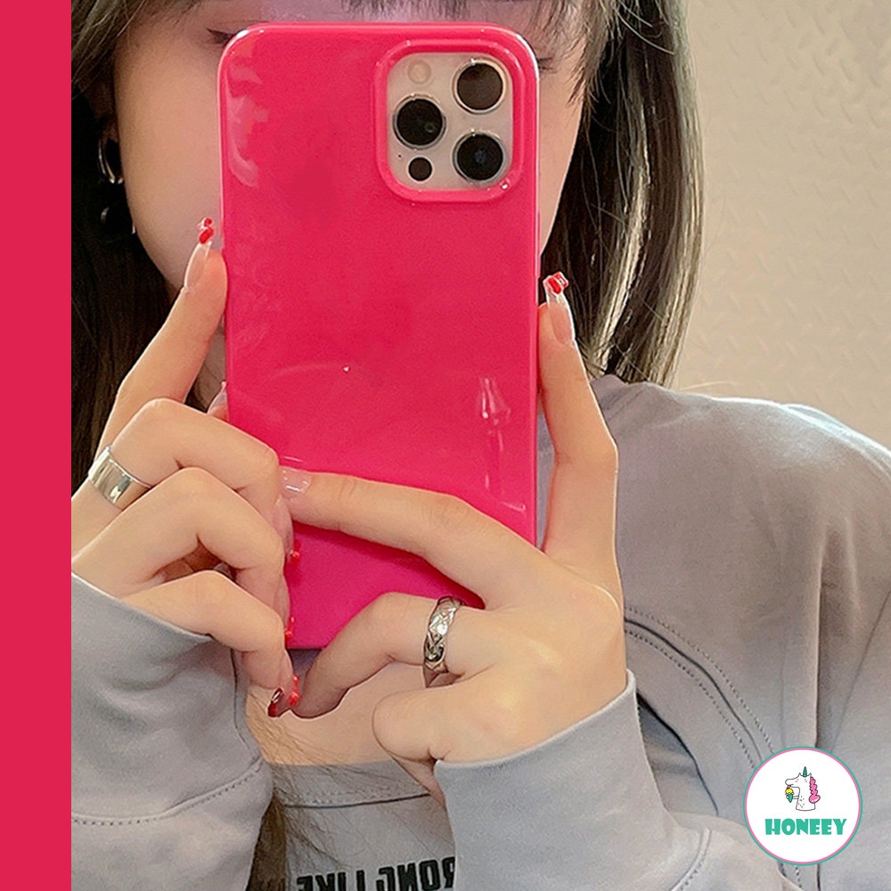 Soft Case TPU Glossy Shockproof Warna Merah Mawar Untuk IPhone 14 13 12 11 Pro Max X Xs Max XR 8 7 Plus