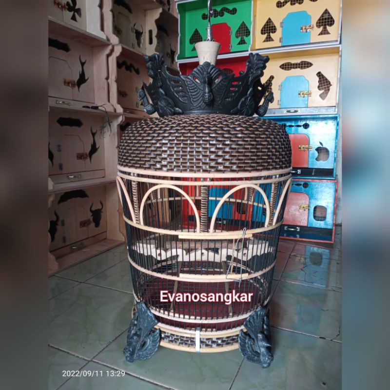 KANDANG/SANGKAR BURUNG PERKUTUT ROTAN MAHKOTA FIBER