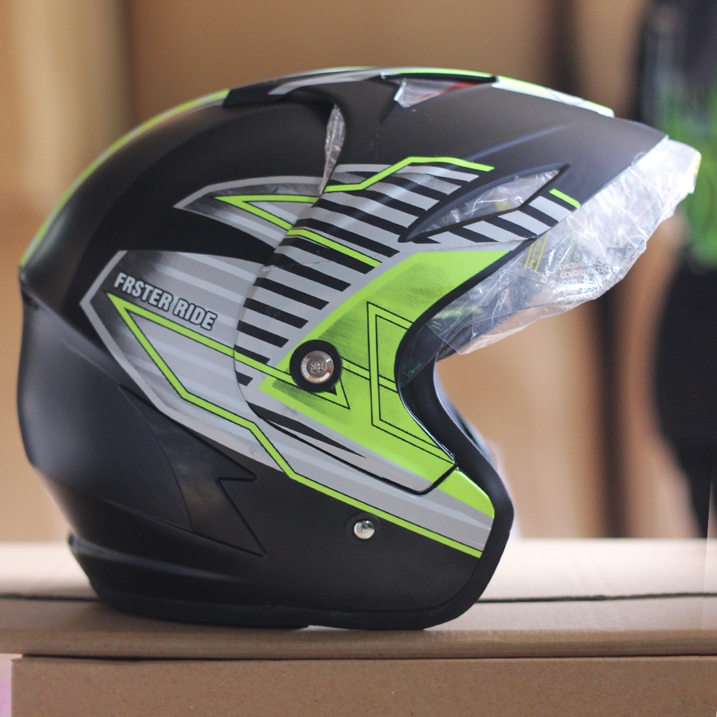 Helm Half Face MLA JP5 Motif Kaca Single Visor Clear Untuk Pria Dan Wanita Dewasa COD