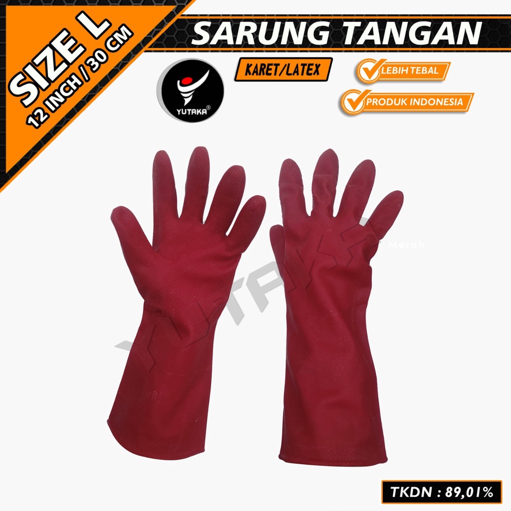 SARUNG TANGAN KARET 12 INCH warna merah/sarung tangan cuci piring murah