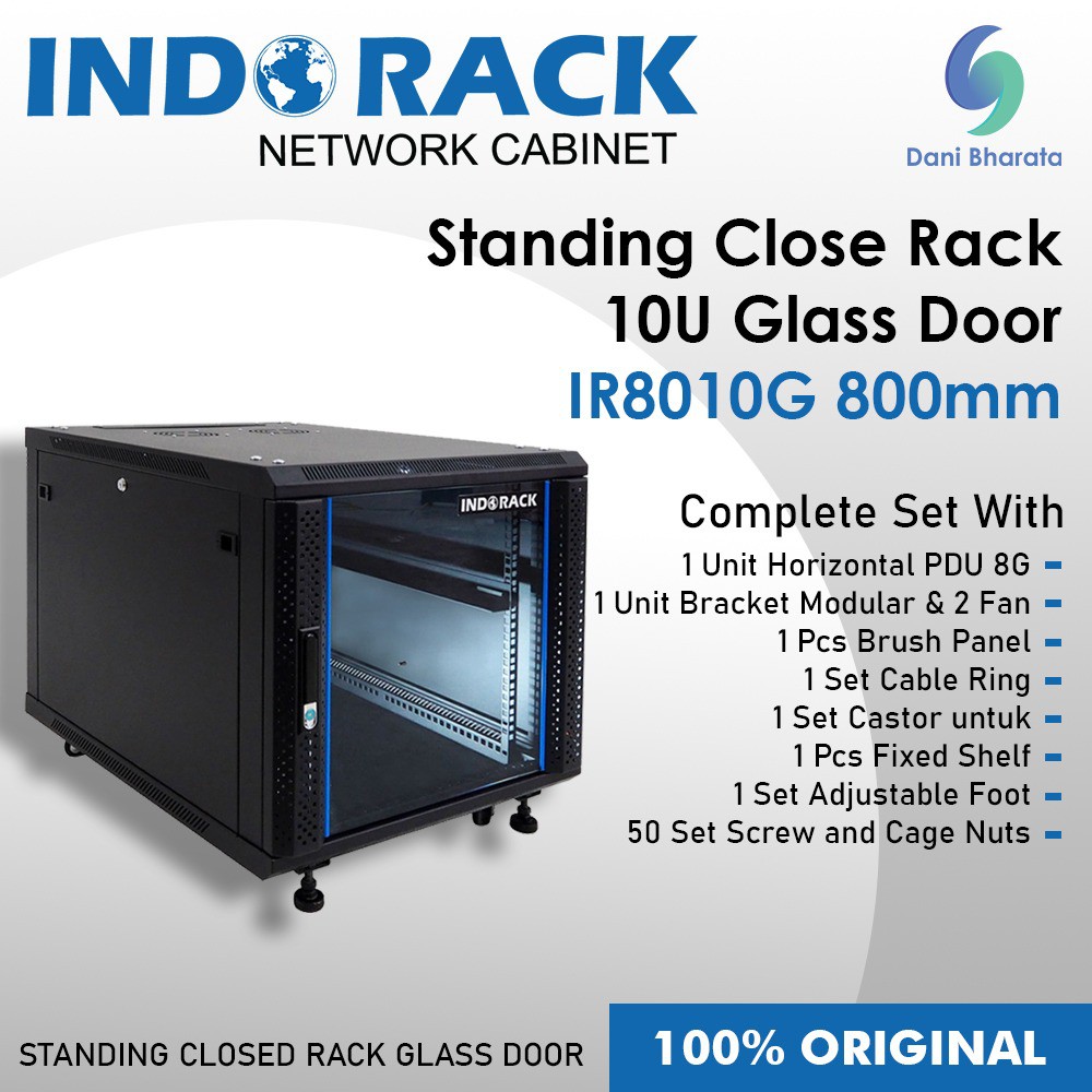 Indorack IR8010G Standing Close Rack 19&quot; 10U Glass Door Depth 800mm 10U INDORACK