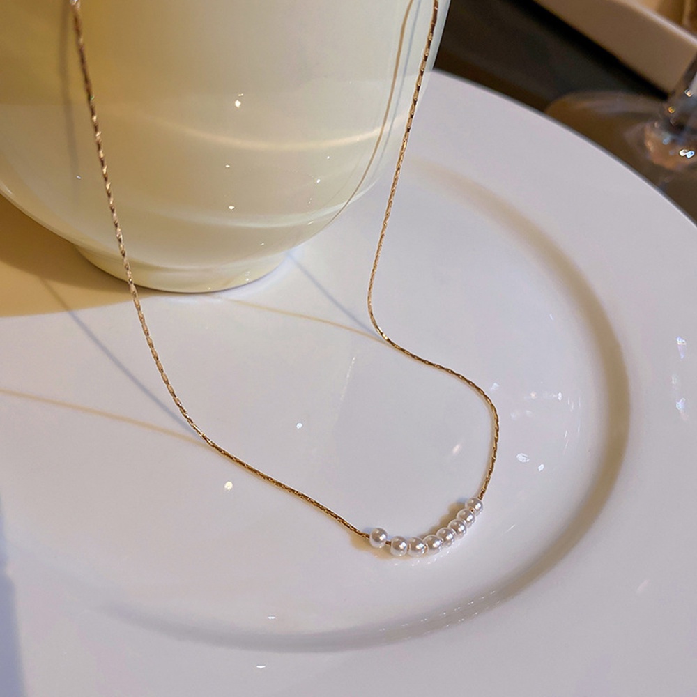 【COD Tangding】Kalung Rantai Tipis Aksen Mutiara Bentuk Geometris