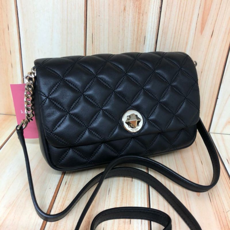 Kate Spade Natalia Turnlock Flap Crossbody Black Removable long strap Bisa dijadiin clutch