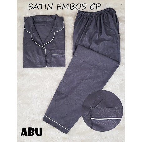 HipNop SATIN CP EMBOS JUMBO BAJU TIDUR WANITA CELANA PANJANG PIYAMA CEWE CEWEK SLEEPWEAR MAROON-ABU TUA