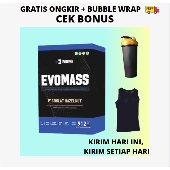 EVO MASS 2 LBS 912GR GAINER  BPOM HALAL EVOMASS GRAM EVOLENE EVOMAS MAS SUSU PROTEIN COKLAT HAZELNUT EVOLIN EVOLINE VANILA VANILLA ICE CREAM GAINER PENAMBAH BERAT BADAN PENGGEMUK