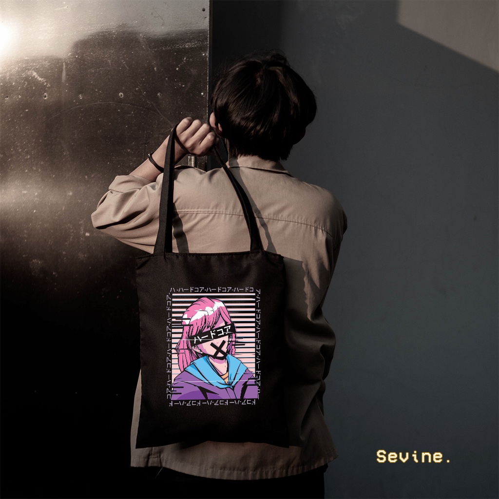 Sevine Totebag Fashion Tas Tote Bag Hitam Resleting Pria Wanita Laptop Kuliah Retro Vaporwave - HVW10