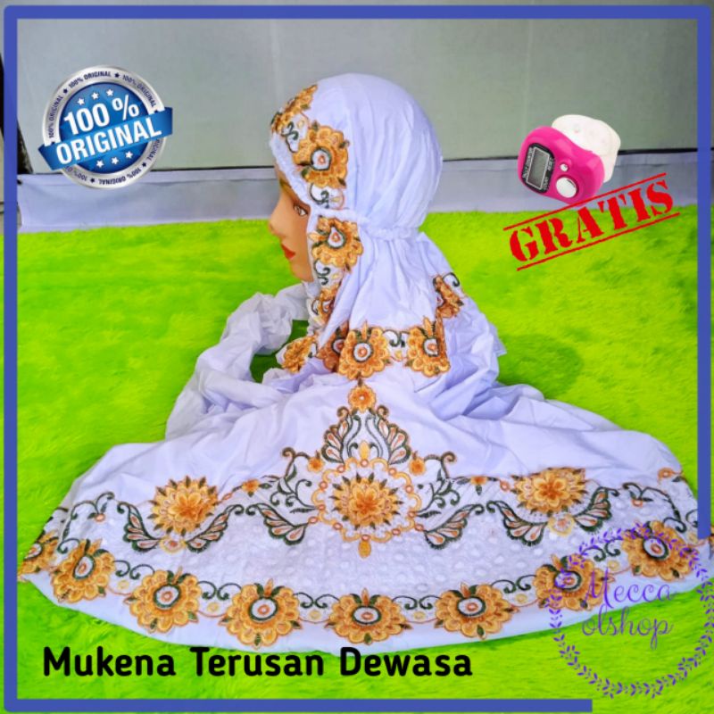 Mukena Terusan Bordir Putih Polos Lajuran Rukuh Dewasa