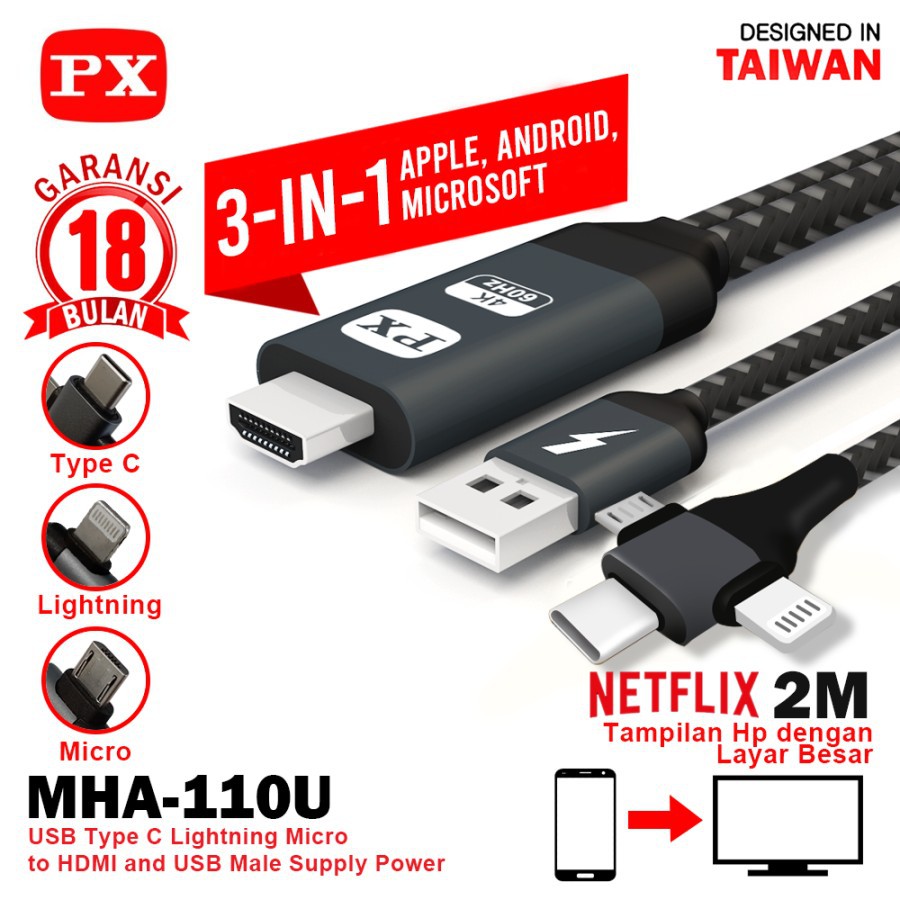 HDMI to USB Micro TypeC Lightning Converter TV IOS Android PX MHA-110U