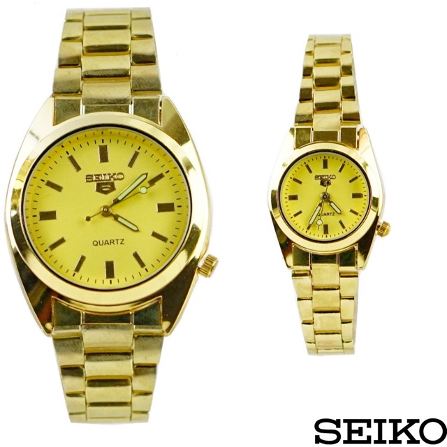 Terbaru Jam Tangan Couple Pria Wanita Seiko Tali Rantai Putih dan Gold