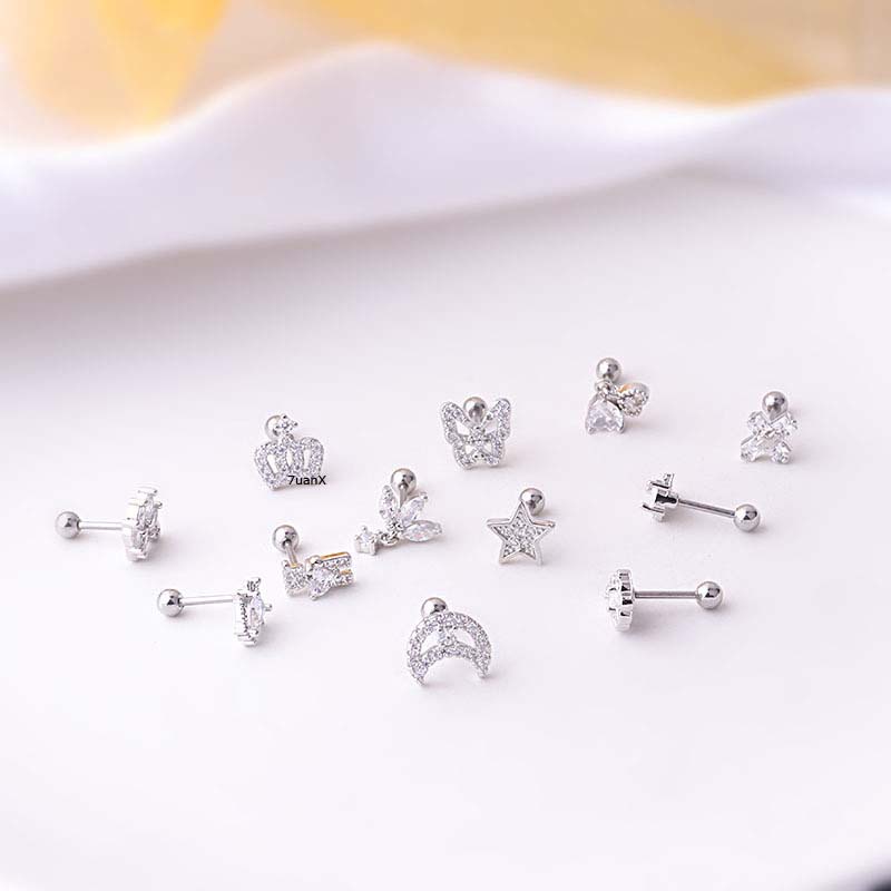 1pc Anting Tusuk Bentuk Bintang / Bulan / Gagak Bahan Stainless Steel 20Gauge