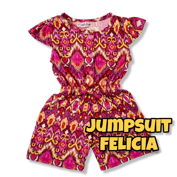 FELICIA 0-2,5 THN JUMPSUIT ANAK BAYI PEREMPUAN Jamsuit Jumsuit Pendek Kaos Pakaian Baju Anak Bayi Balita Bobo Kids-2J BatikPurpleOrange