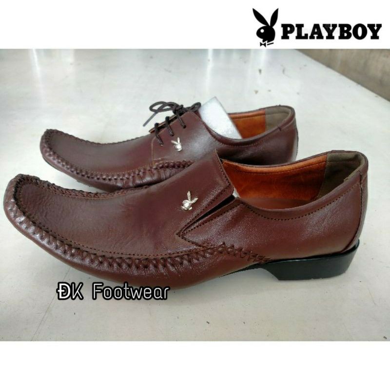100% ORIGINAL PLAYBOY SEPATU PANTOFEL KULIT KERJA PRIA MURAH FORMAL KANTOR DINAS SEPATU SERAT KAYU